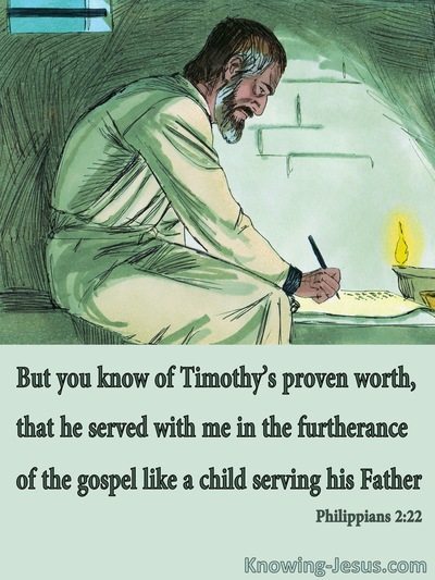 Philippians 2:22 Timothy Served In Furthering The Gospel (green)